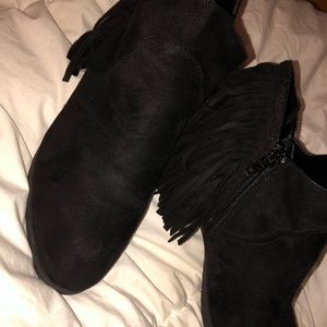 Black Booties With Fringe on Back
